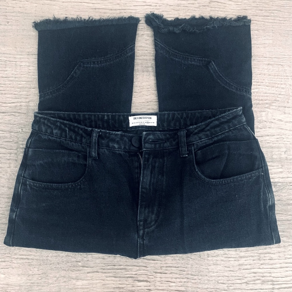 One Teaspoon Kick Flare Crop Raw Frayed Hem Black Oak - Picture 4 of 15